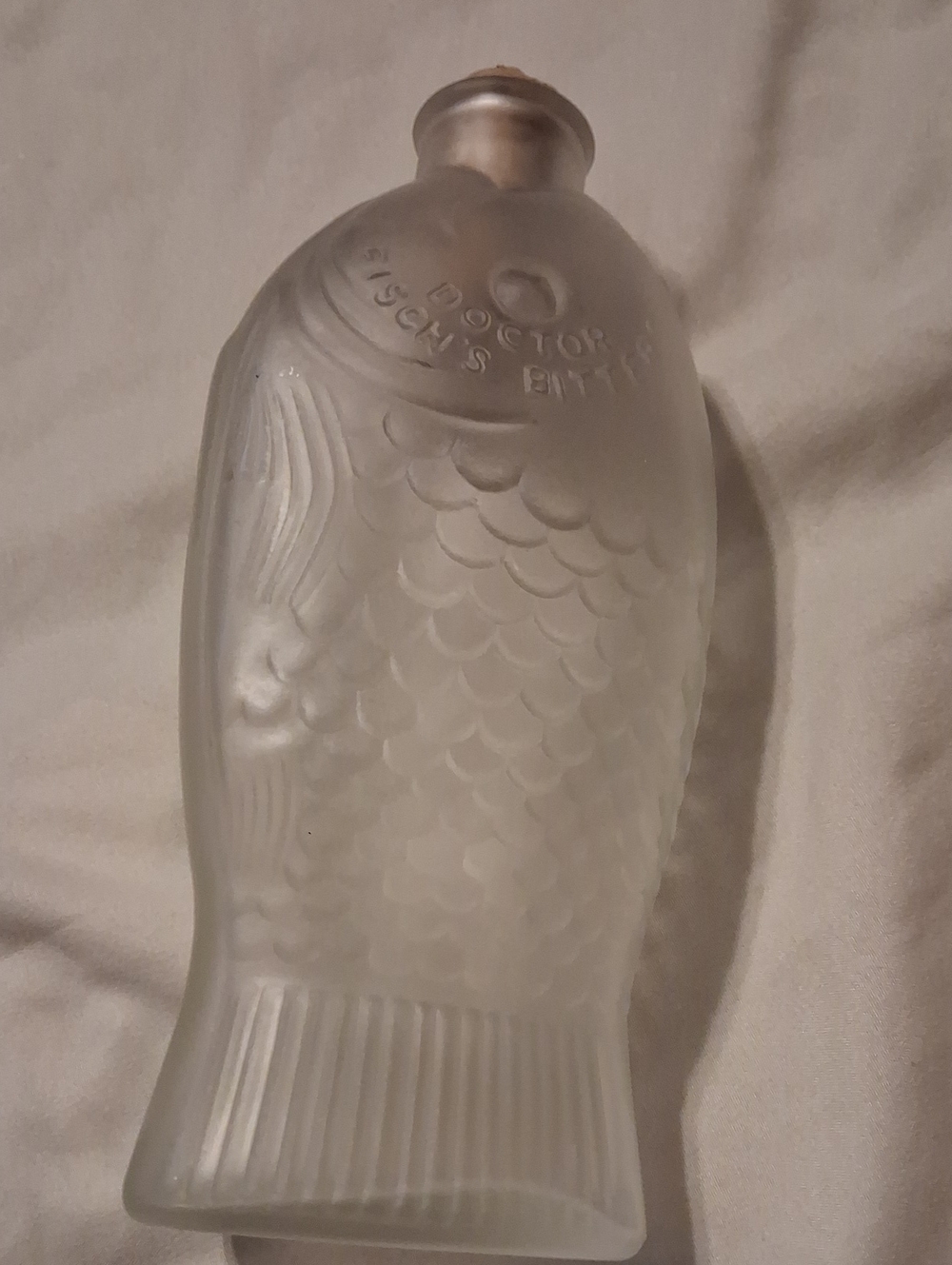 Frosted Fish-Shaped Glass Bottle - Doctor Sisson's Bitter Style